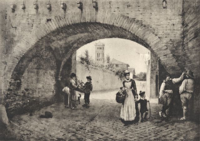 Anonimo — Roesler Franz Ettore - sec. XIX - Arco dei Tolomei (1358) presso la chiesa di S. Cecilia — insieme